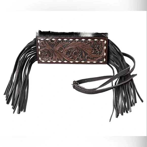 Western Bag Genuine Leather Fringe Bag Cowgirl Southwestern Style Cowhide - Picture 2 of 6